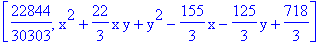 [22844/30303, x^2+22/3*x*y+y^2-155/3*x-125/3*y+718/3]